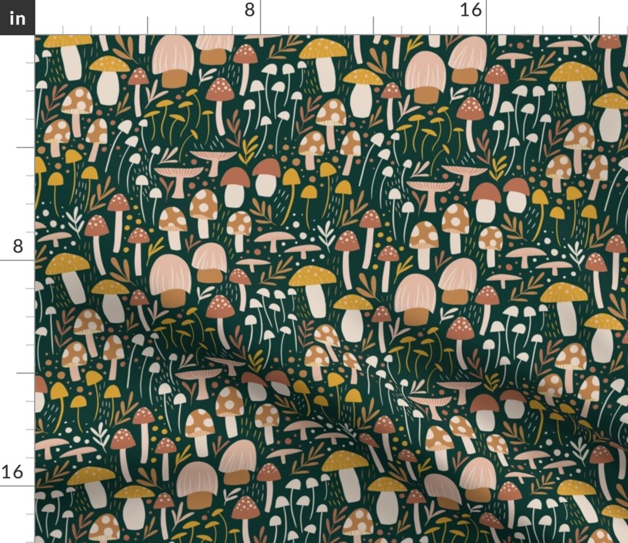 Nature Woodland Modern Children Hand-Drawn Small Scale mushrooms Mushroom s Botanical Toadstools Micro Fields Boho Custom Printed Fabric by Spoonflower Various Fabrics by the Yard or Fat Quarter